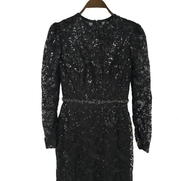 Mac Duggal Black‎ Embellished High Neck Gown Long Sleeve Dress SZ 18 $698 68011 - Picture 5 of 8